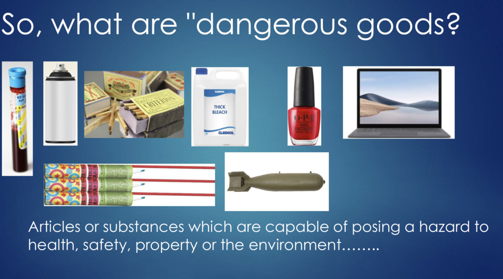 Articles or substances which are capable of posing a hazard to health, safety, property or the environment……..