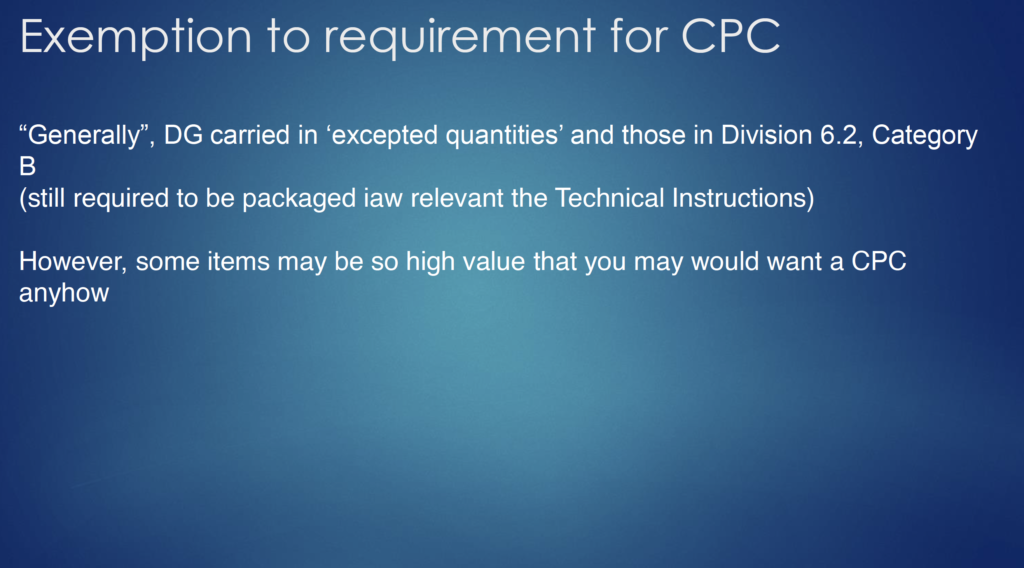 Exemption to requirement for CPC